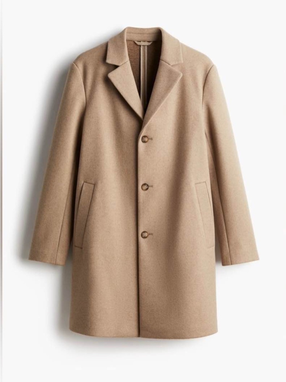 Ladies H&M Wool-Blend Single-Breasted Overcoat - Camel